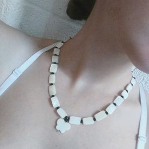 Butterfly Navajo necklace black and white silver closure handcrafted